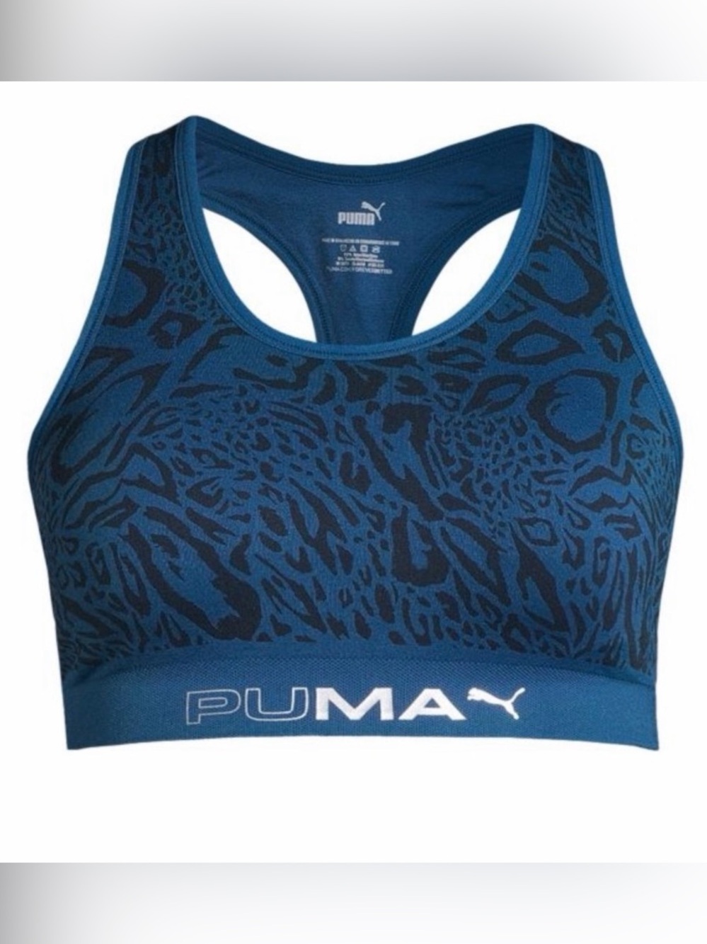 PUMA Women's Blue Patterned Racerback Sports Bra Large NWT